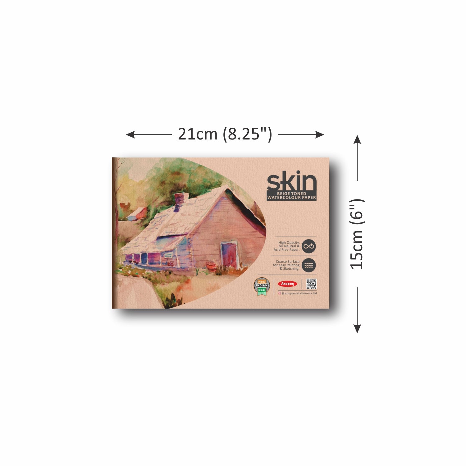 Anupam Skin Toned (Beige) Watercolour Paper-Cold Pressed -Glued Pad - 225GSM - 15Sheets